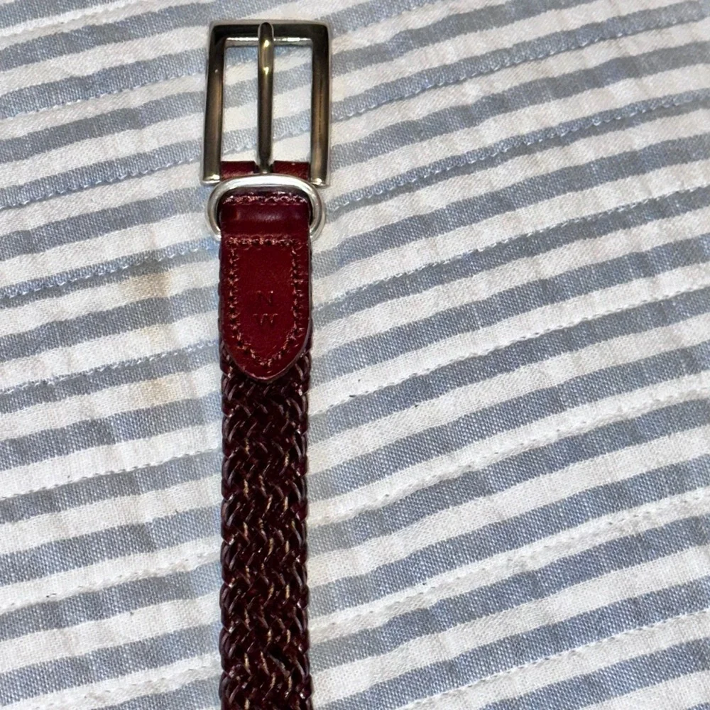 Womens Braided Leather Belt Burgundy Mahogany Silver Buckle Size‎ L